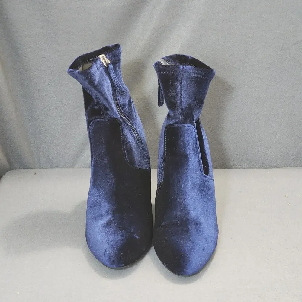 Steve Madden Womens Ankle Boots Booties 7.5 Edit Blue Velvet Side Zip 4" Heel - Picture 5 of 14
